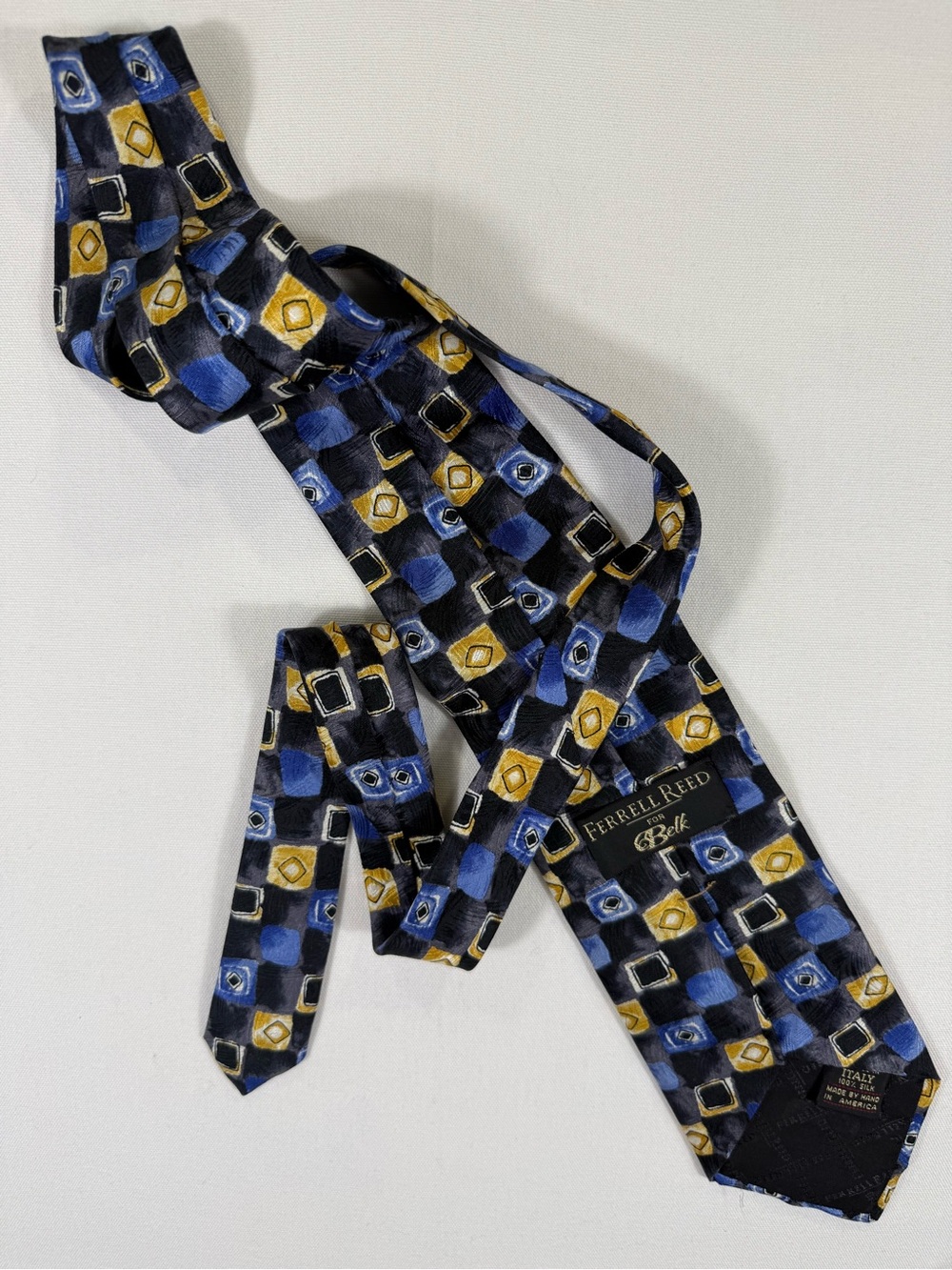Ferrell Reed Blue & Gold Geometric Silk Tie
